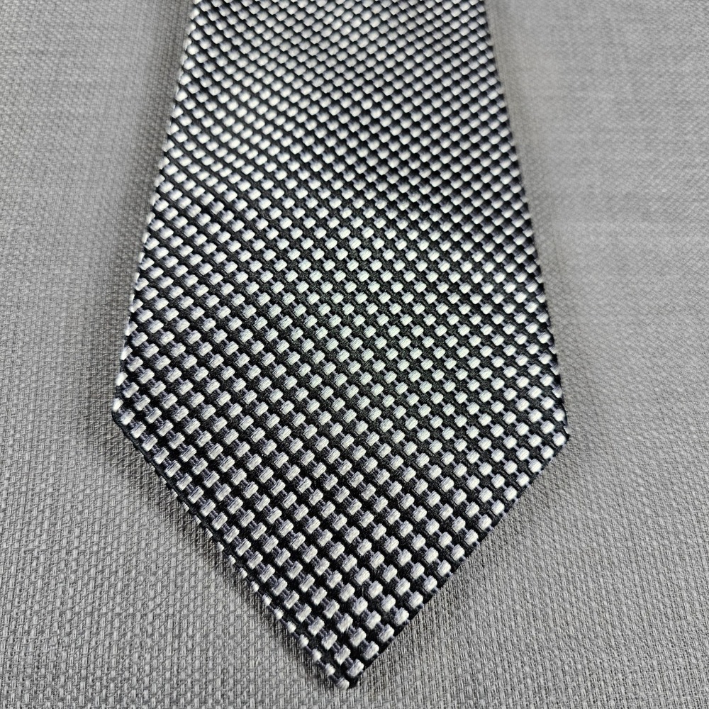 Stafford Executive Mens‎ Black Silver Geometric 100% Silk Necktie Tie